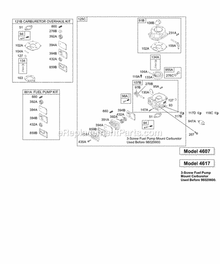 Carburetor 2 KitGasket Sets - Carburetor 2 KitGasket Sets - Fuel Pump 2 Diagram and Parts List for 463707-0143-E2  Briggs and Stratton Engine